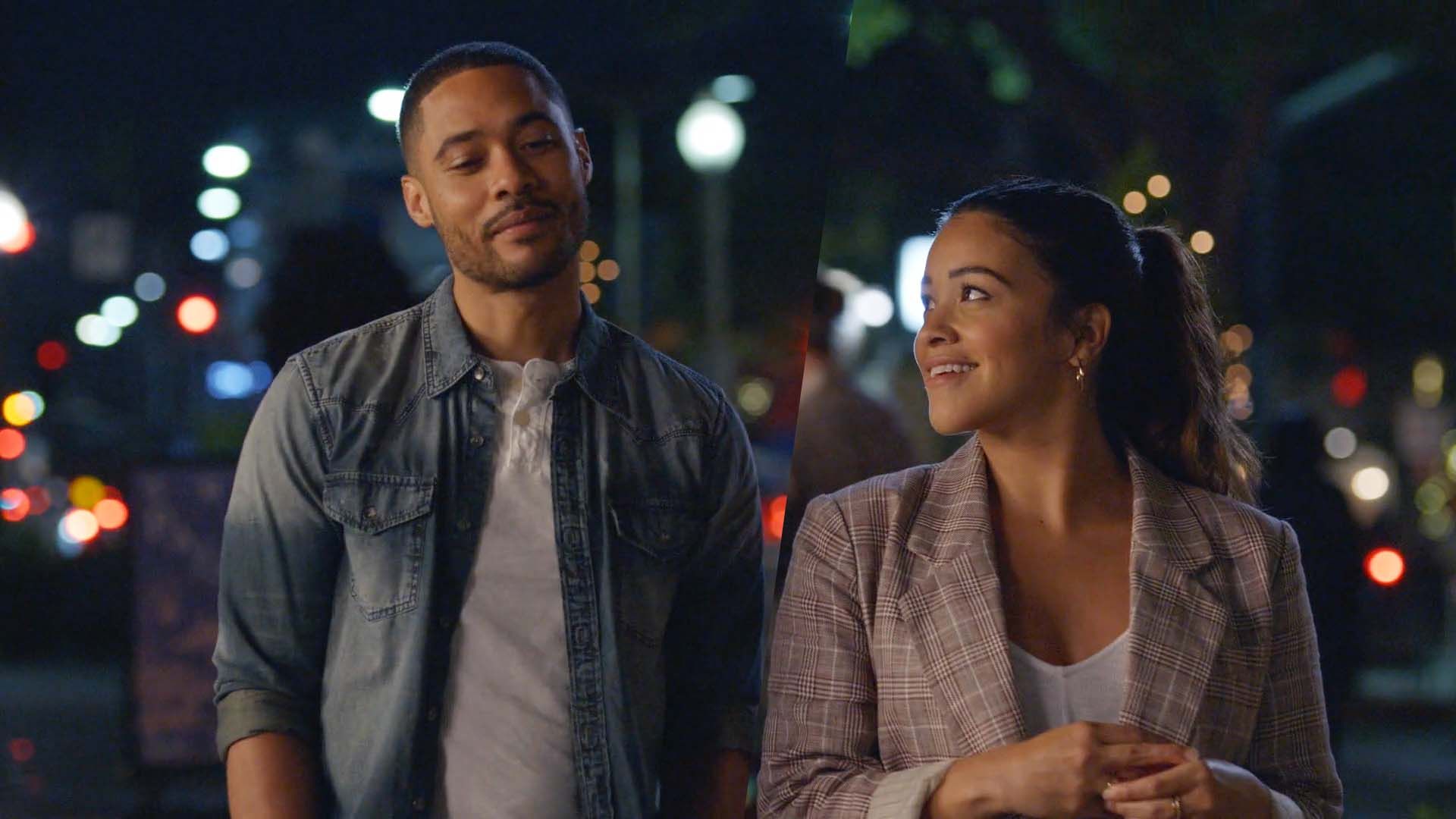 Langston Kerman as the mysterious love interest and Gina Rodriguez as Nell Serrano in Not Dead Yet Episode 4