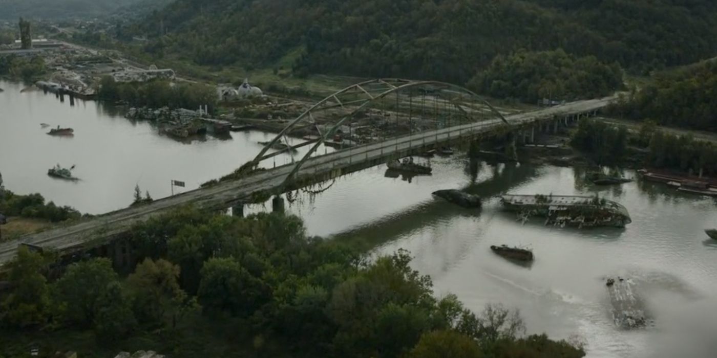A bridge Ellie and Joel drive over in Last of Us episode 4