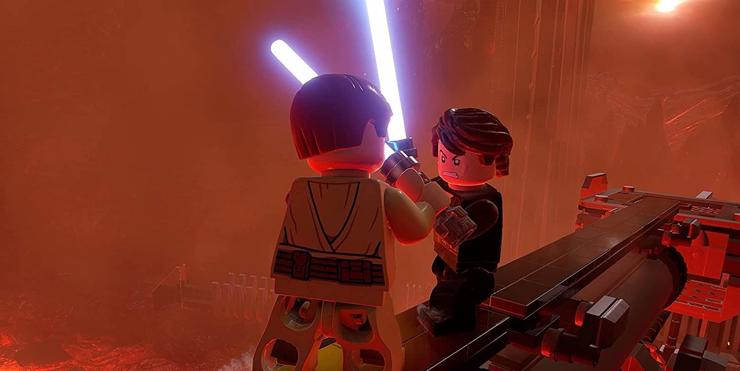 LEGO Star Wars The Skywalker Saga, Anakin and Obi-Wan fighting on the bridge