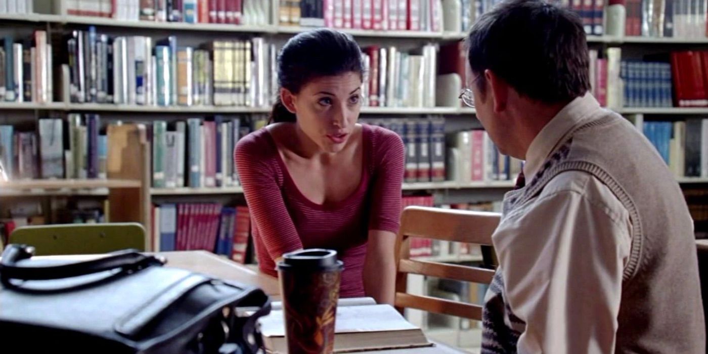 Ben Linus talks to Alex in the library in Lost 