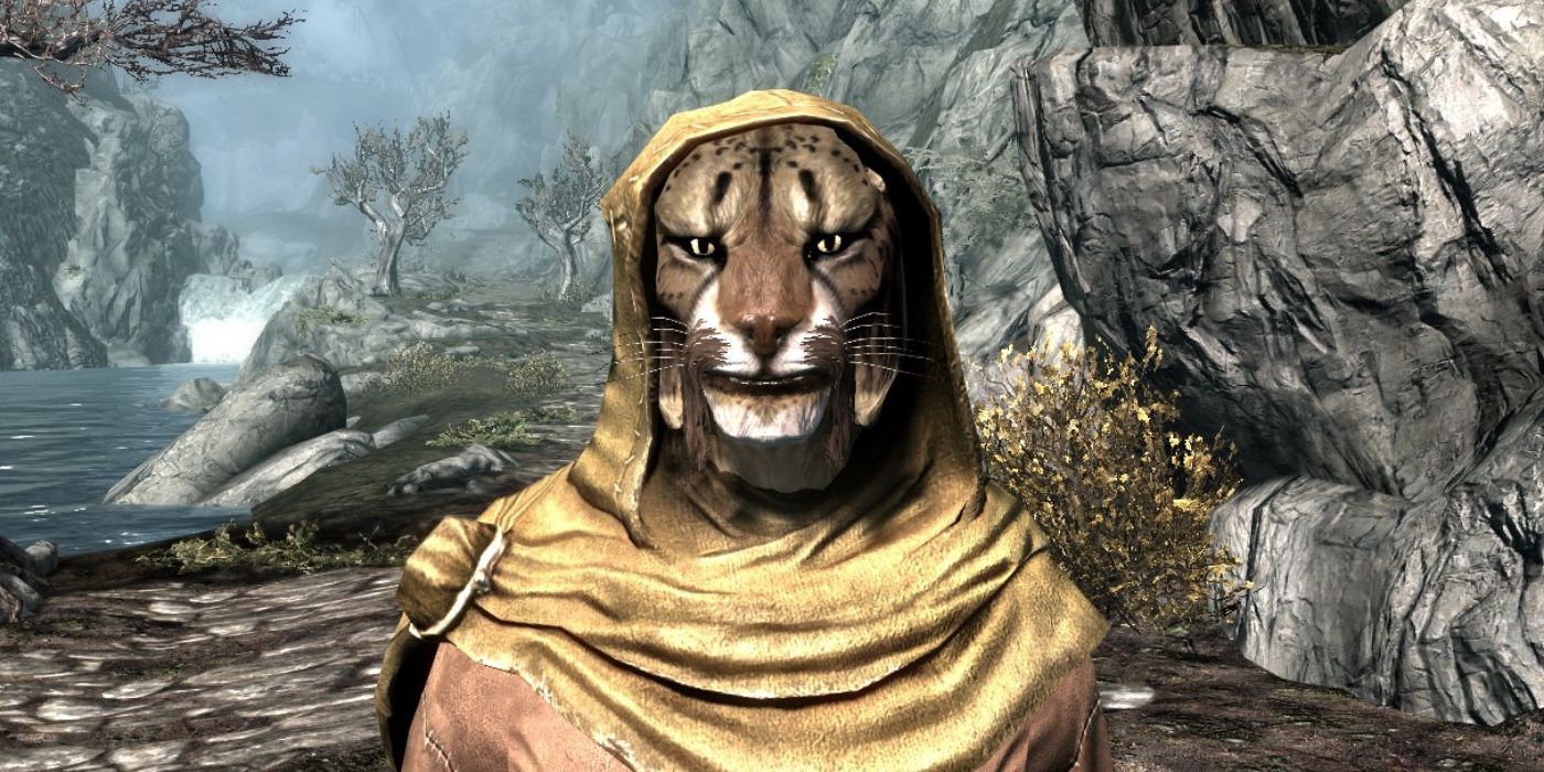Image of M&rsquo;aiq the Liar wandering Skyrim.