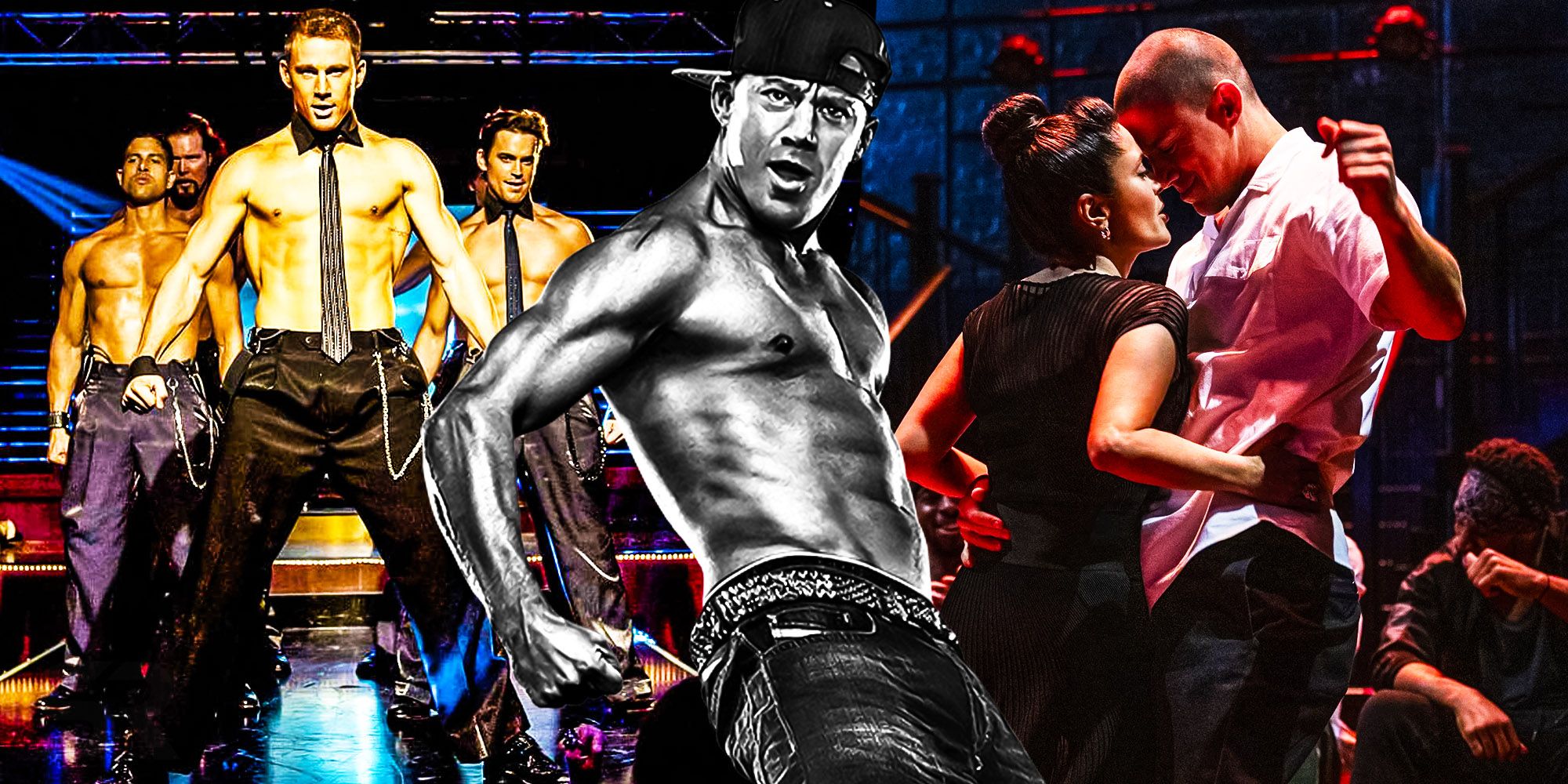 A composite image of scenes from the Magic Mike Movies