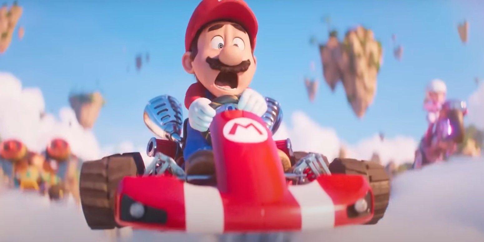 Mario screaming while racing on Raindbow Road in The Super Mario Bros Movie