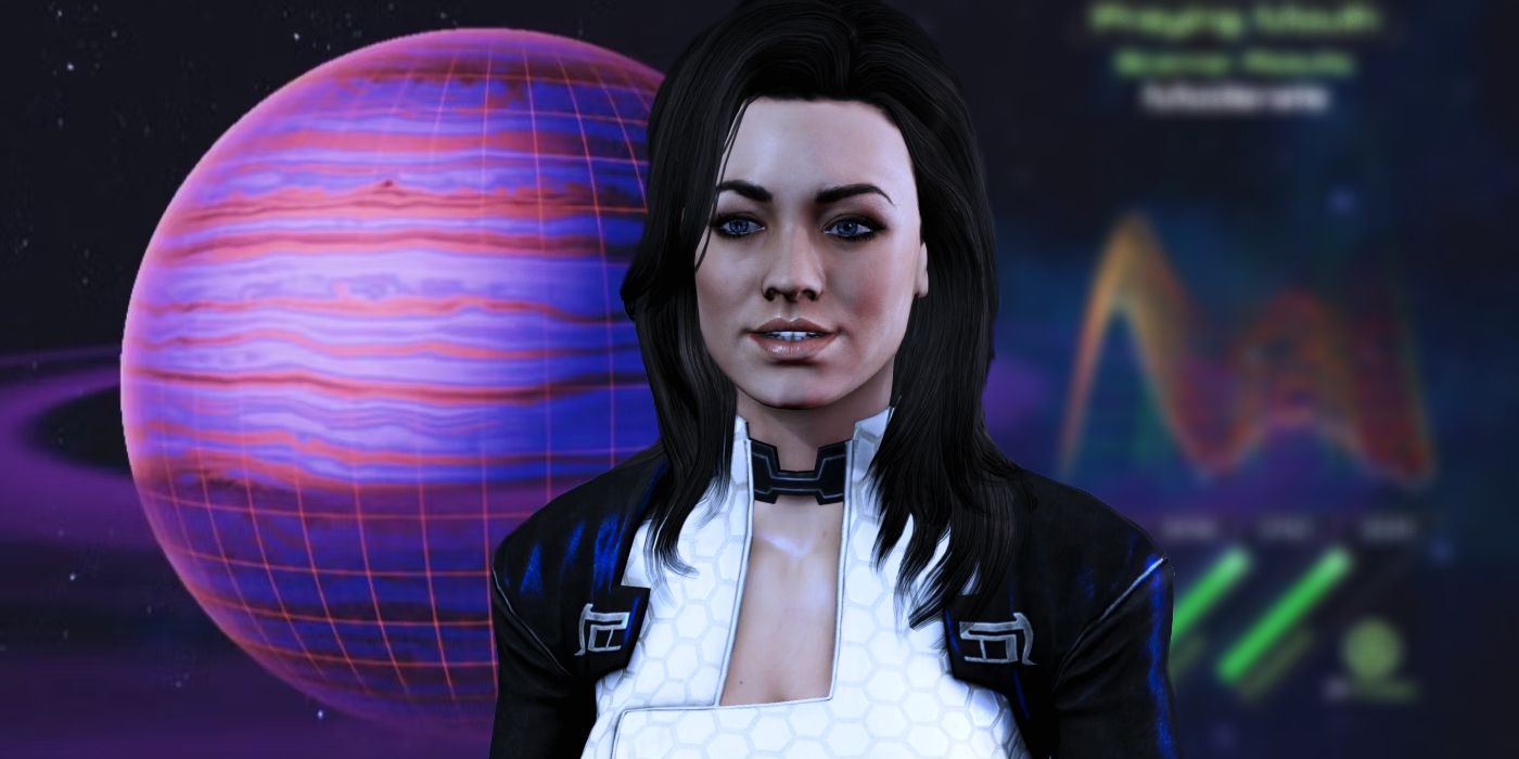 Miranda from Mass Effect 2 superimposed over the planet scanning menu