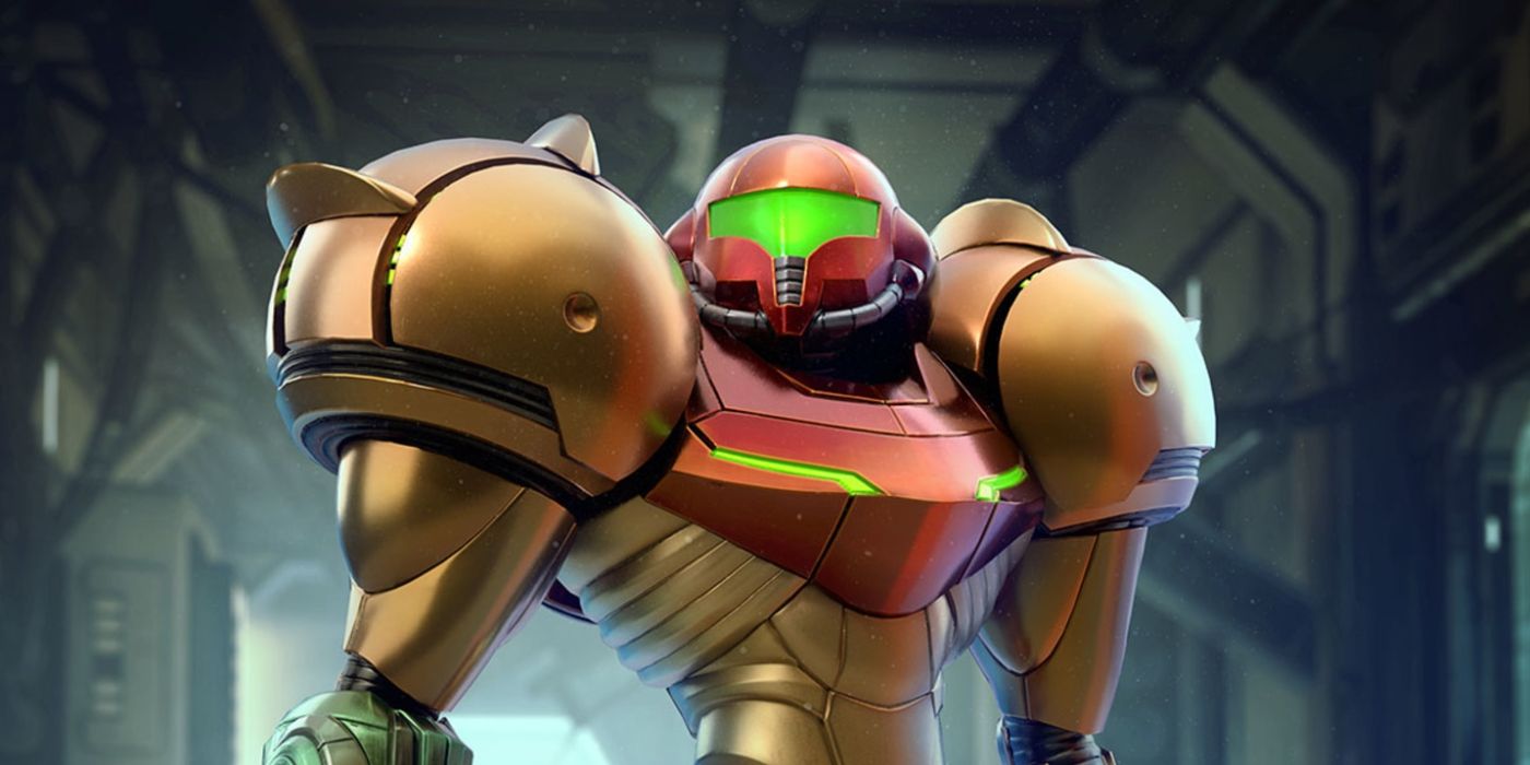 A close-up of Metroid Prime Remastered's cover art, featuring Samus standing in a hallway.