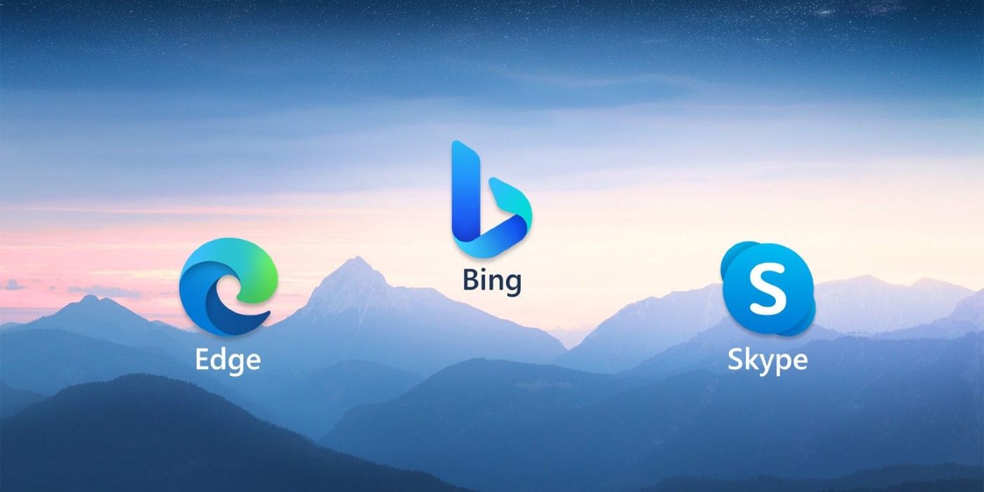 Microsoft logo with Skype logo and Bing logo