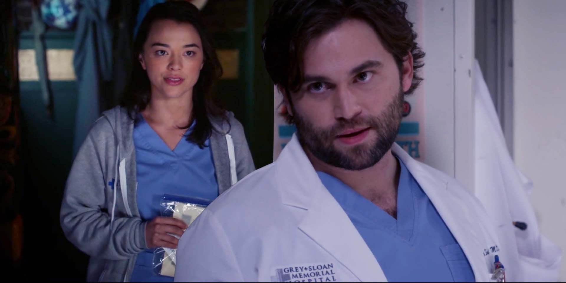 Midori Francis as Mika Yasuda and Jake Borelli as Levi Schmitt in Grey&rsquo;s Anatomy Season 19 episode 7
