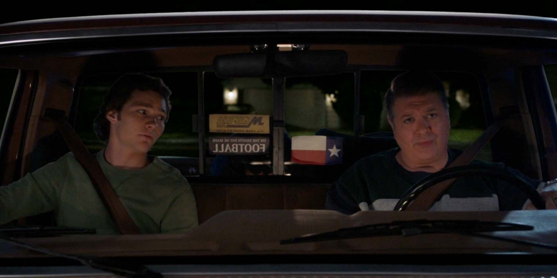 Montana Jordan as Georgie Cooper and Lance Barber as George Cooper in Young Sheldon season 6 episode 13