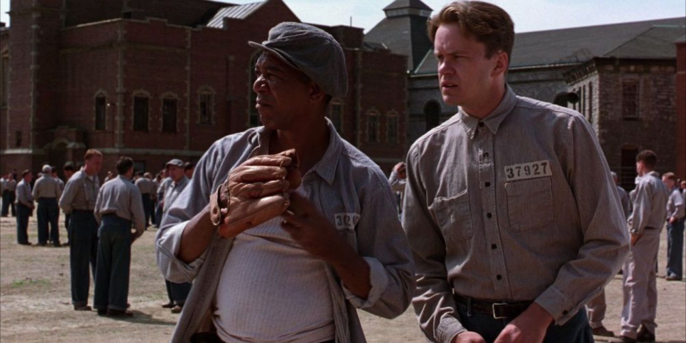 Morgan Freeman as Red playing baseball in Shawshank Redemption.