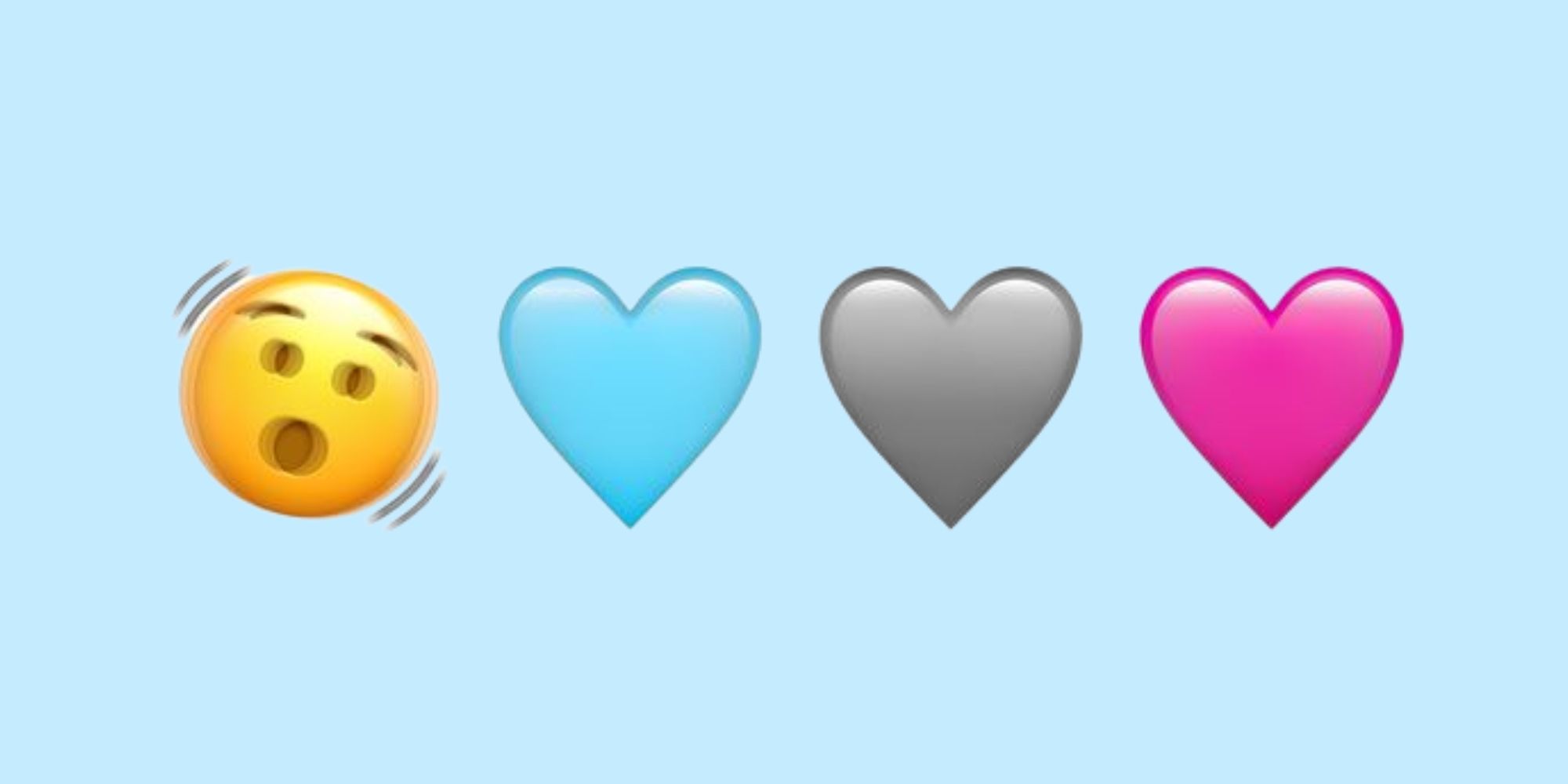 Image of new shaking head and hearts emojis coming with iOS 16.4 over a blue background