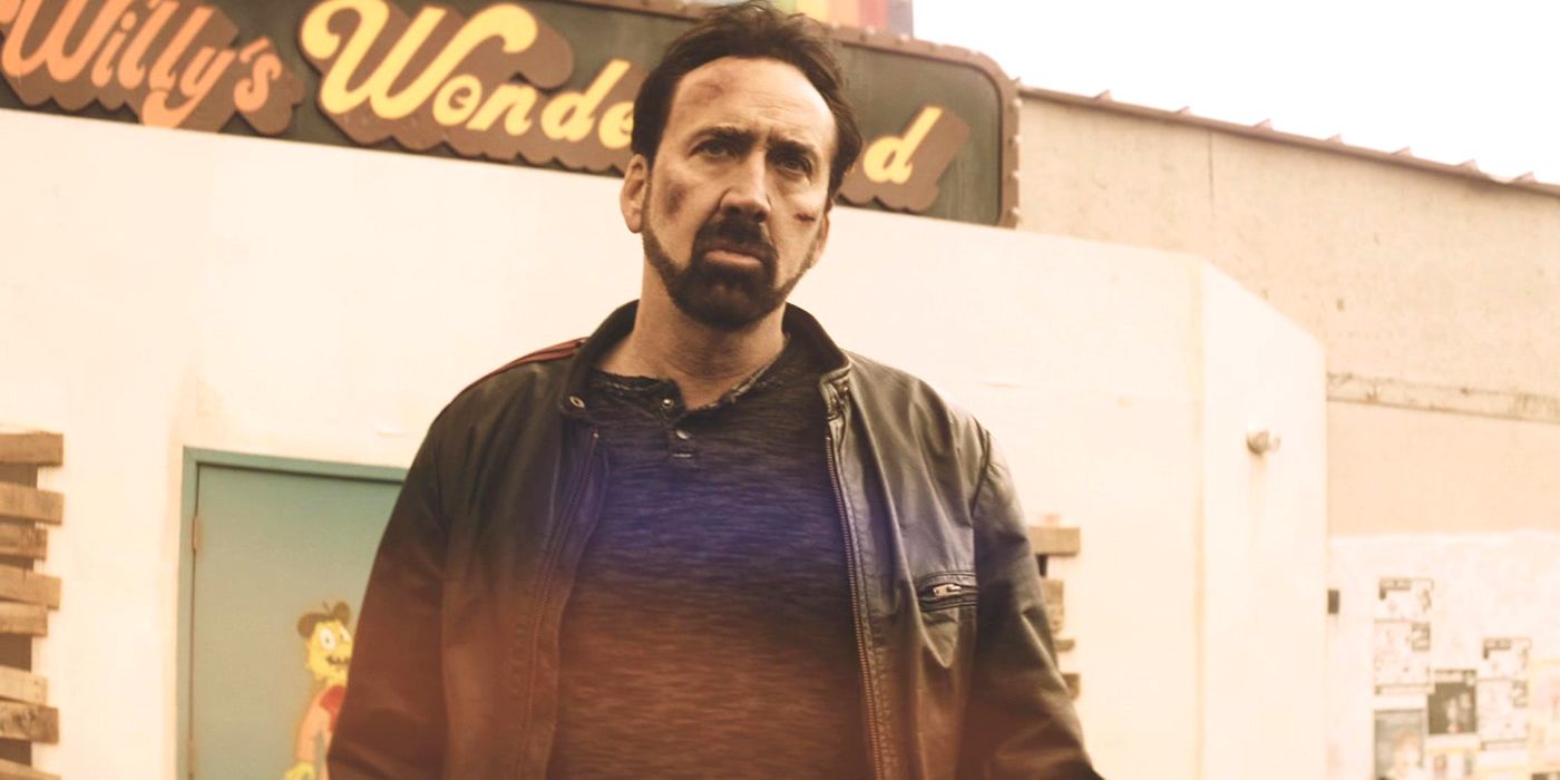 Nicolas Cage covered in scratches in Willy's Wonderland