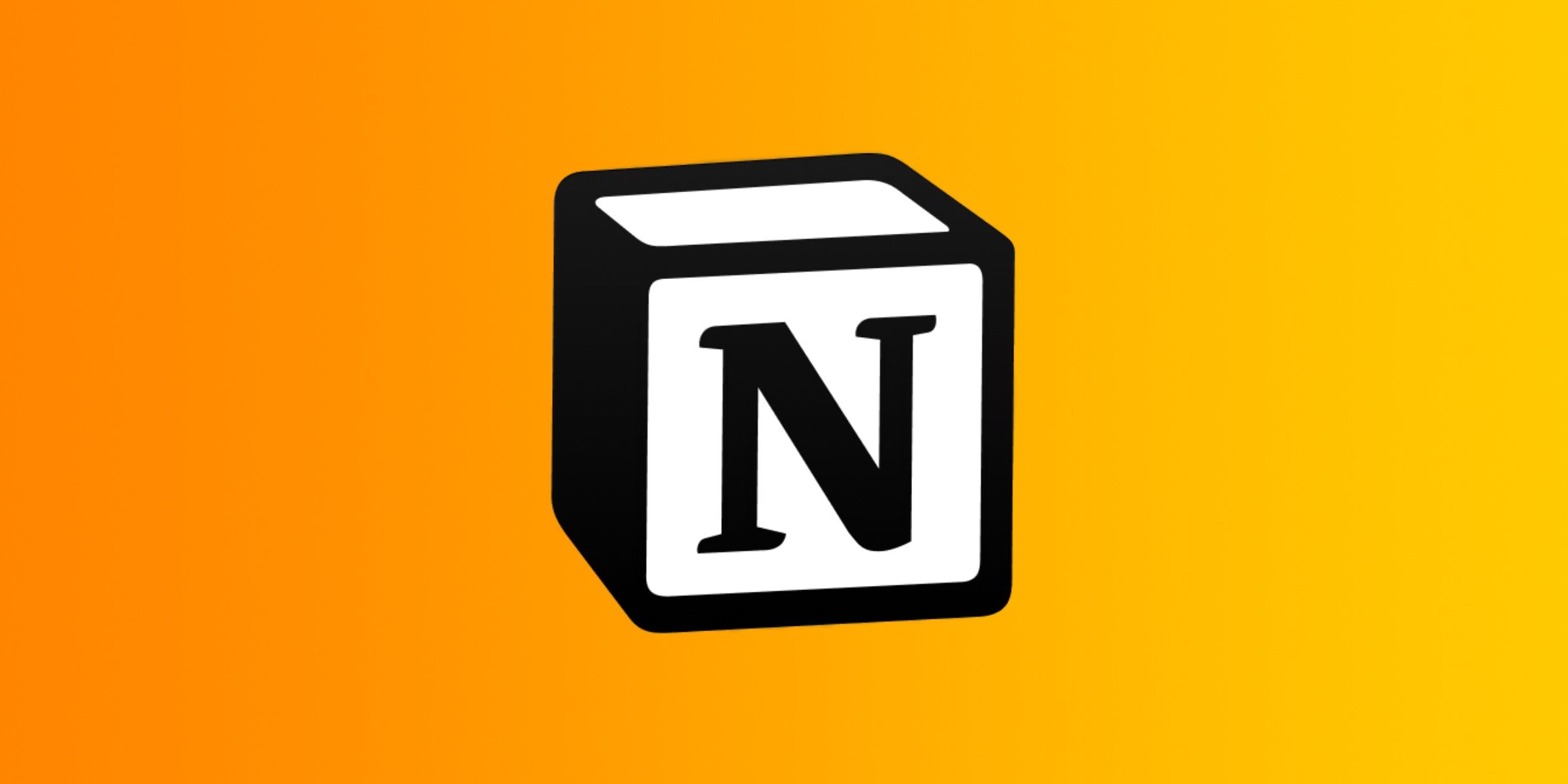 The Notion logo against an orange gradient background.