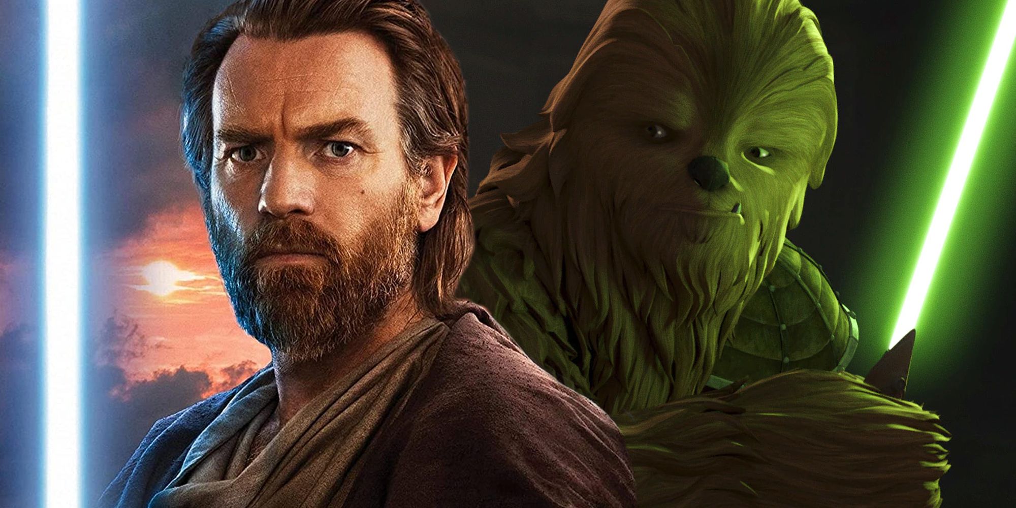 Ewan McGregor as Obi-Wan Kenobi and the Wookie Jedi Gungi in Star Wars: The Bad Batch