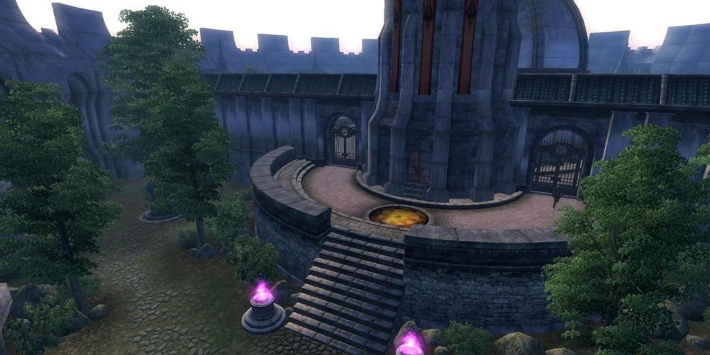 A shot of the Arcane University, the headquarters of the Mages Guild in Oblivion.