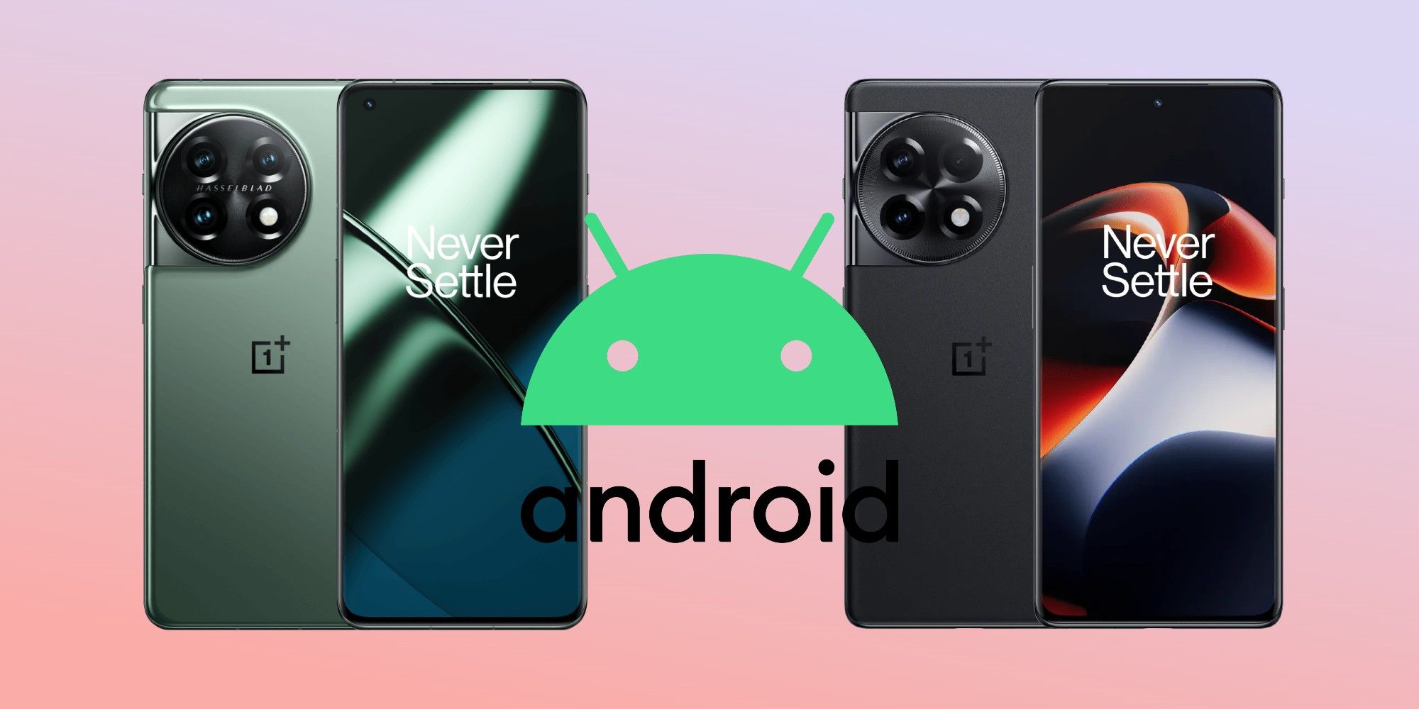 A photo of the OnePlus 11, Android logo, and OnePlus 11R