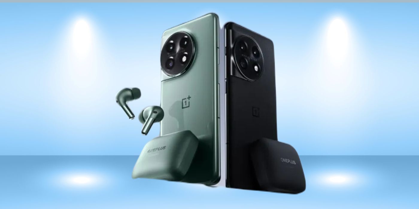 Image of OnePlus Buds Pro 2 with OnePlus 11 in colors green and black.