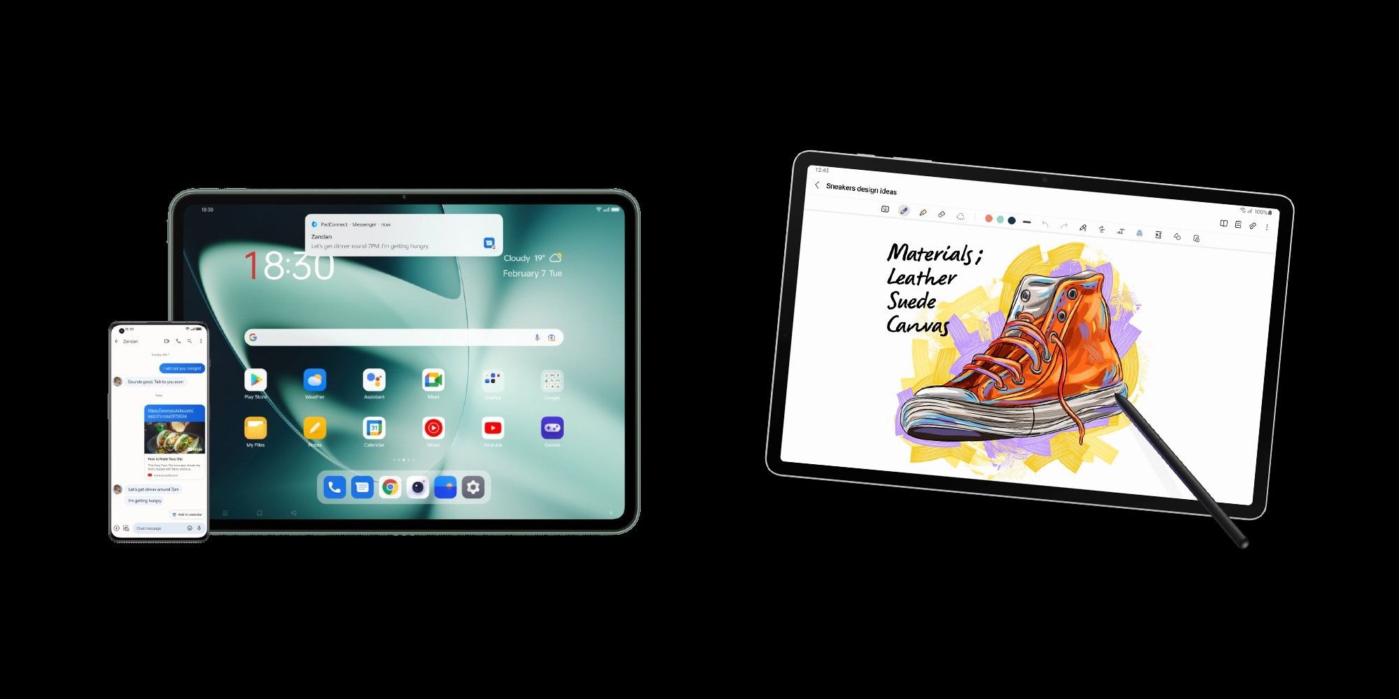 Uma foto do OnePlus Pad, OnePlus 11 e Galaxy Tab S8