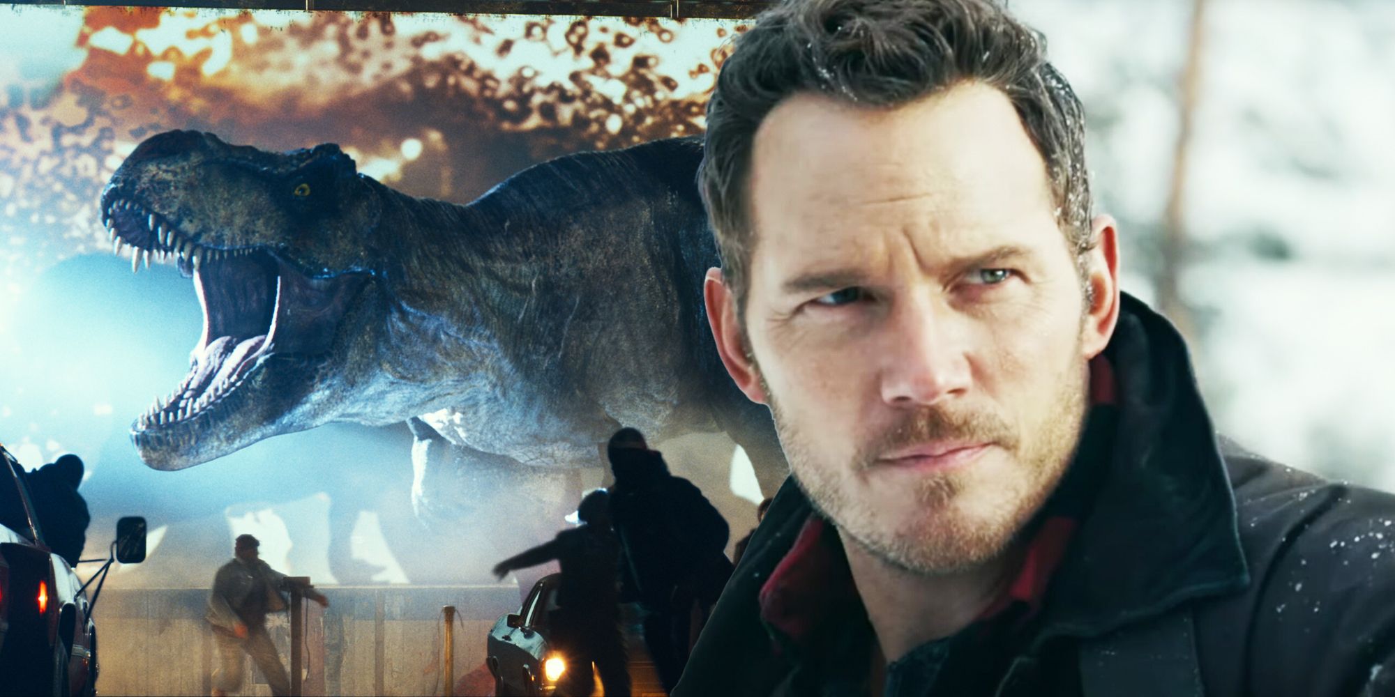 Owen and the drive in T-rex in Jurassic World Dominion