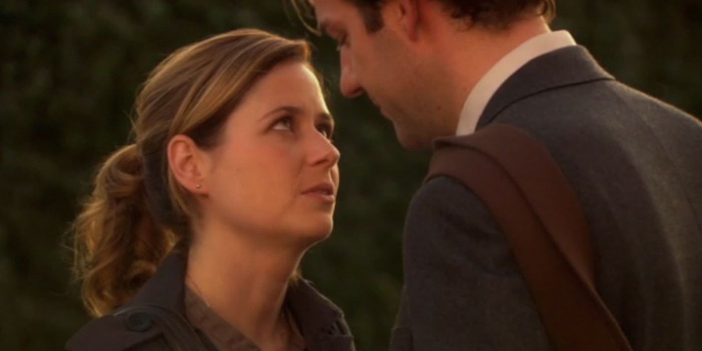 Pam about to kiss Jim outside on The Office