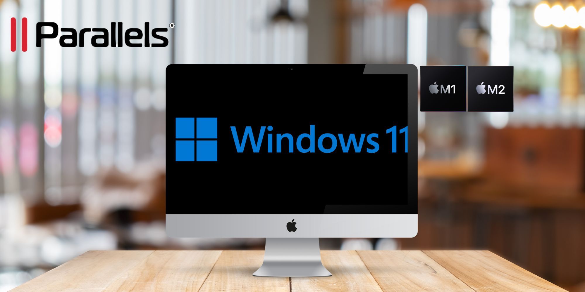 Image of Parallels Desktop with Windows 11 logo on Apple Mac.