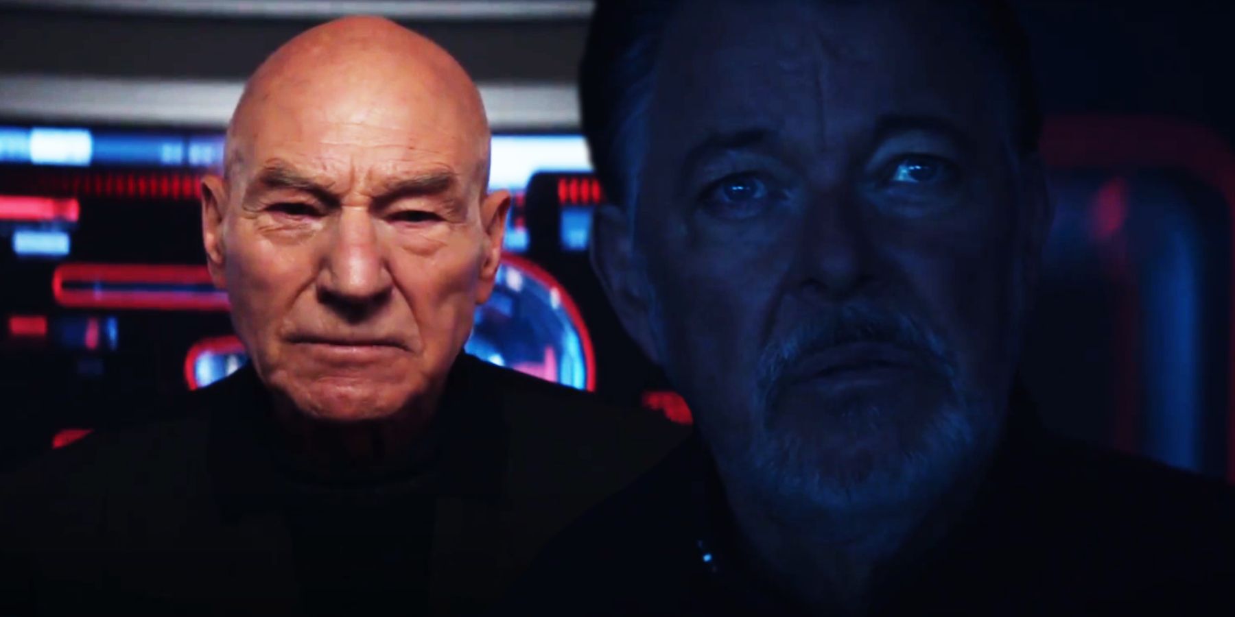 Patrick Stewart and Jonathan Frakes as Jean-Luc Picard and Will Riker in Picard season 3