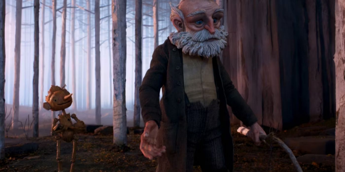 Pinocchio with Geppetto in the Netflix movie.