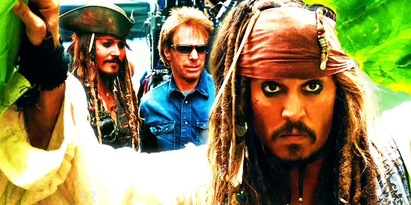 Johnny Depp with Jerry Bruckheimer making Pirates of the Caribbean
