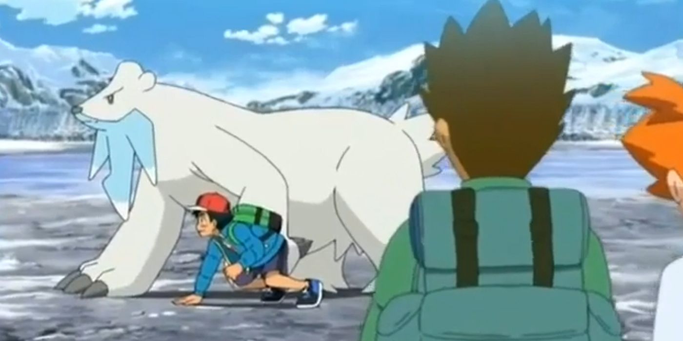 Pokemon: Ash helps Beartic train to control its powers.