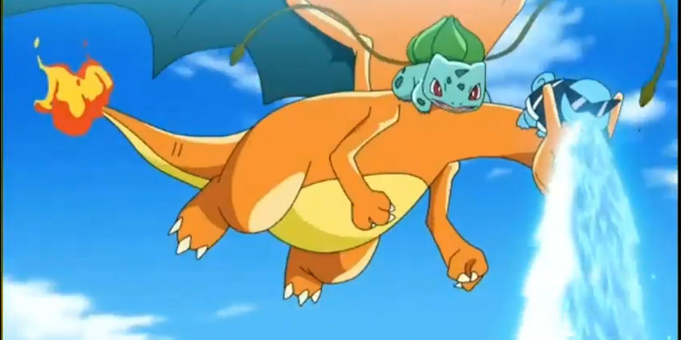 Pokemon's Charizard, Bulbasaur, & Squirtle working together.