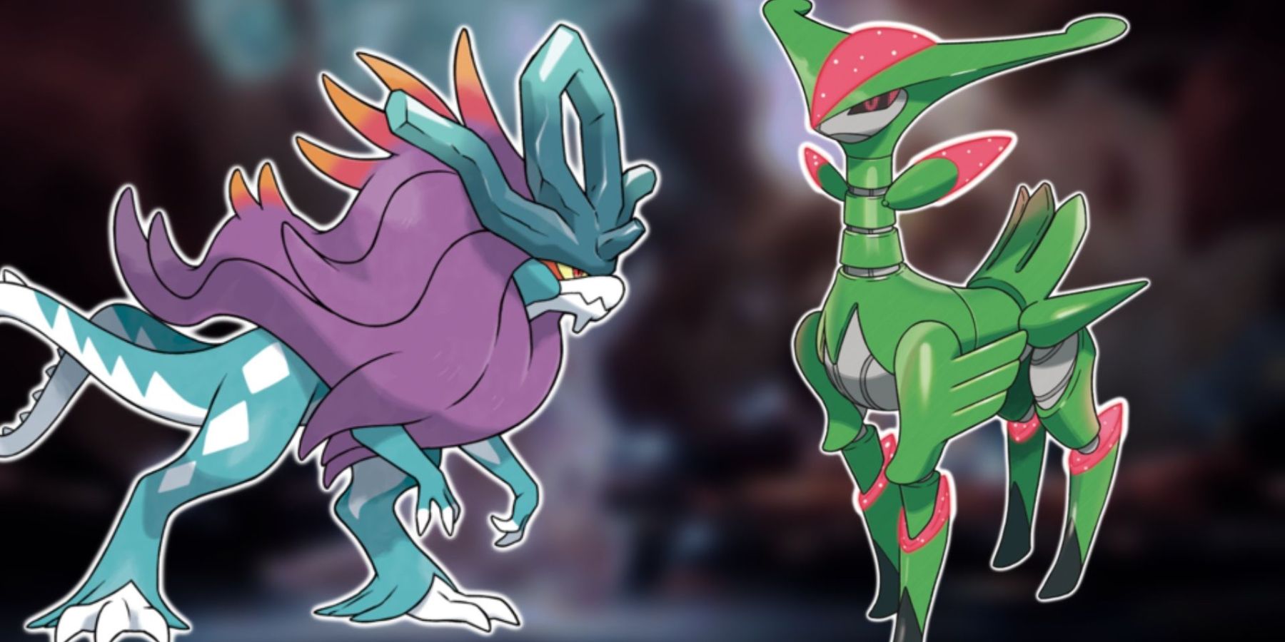 Pokemon Scarlet and Violet's Walking Wake to the left and Iron Leaves to the right.
