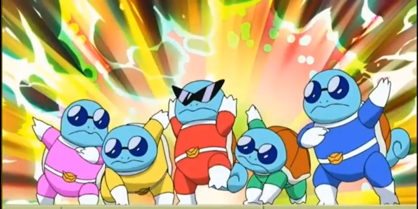 O Esquadrão Squirtle de Pokémon em suas novas roupas de Ranger.