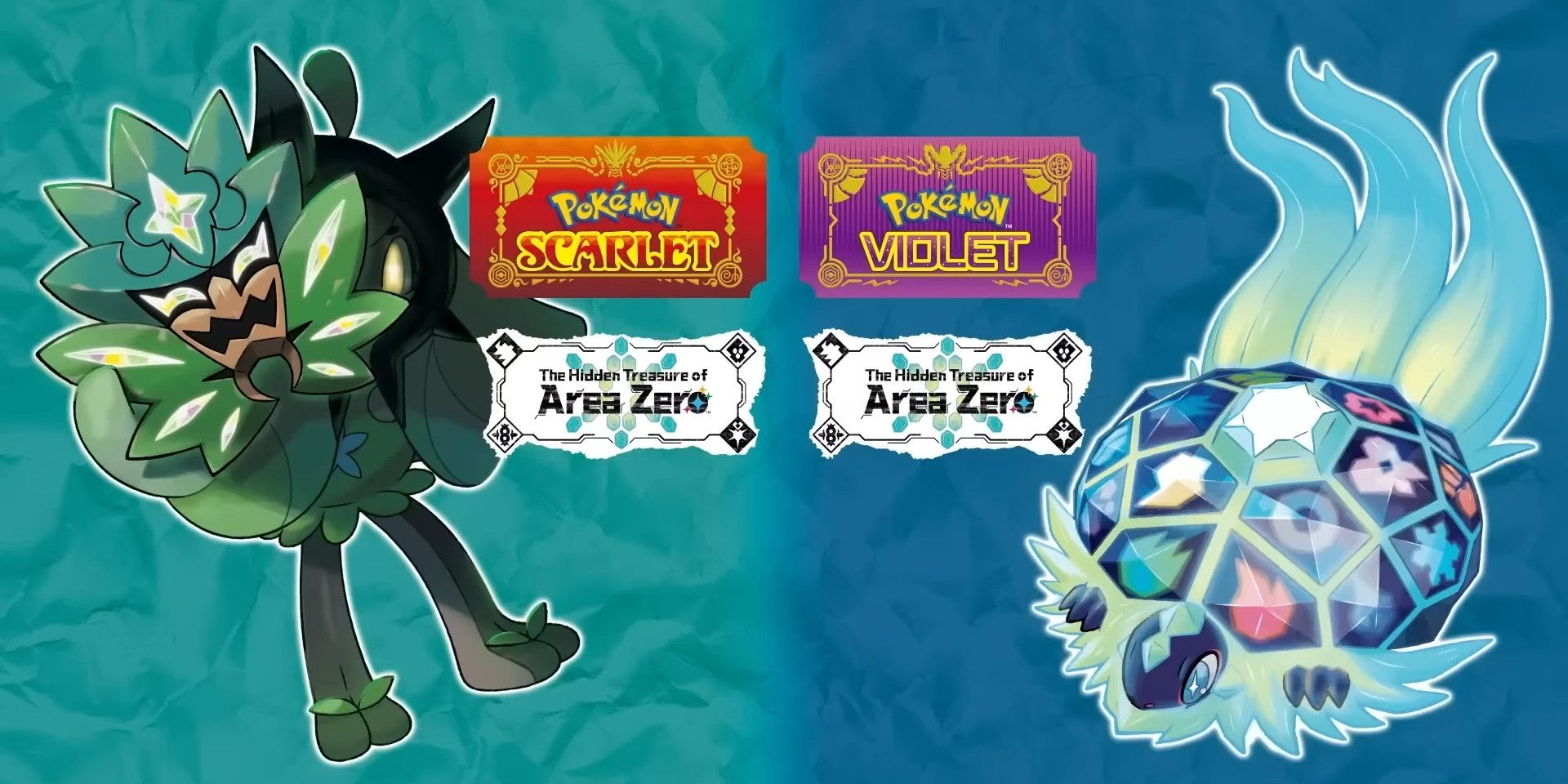 Pokémon SV DLC Image, including legendary Pokémon Ogerpon and Terapagos