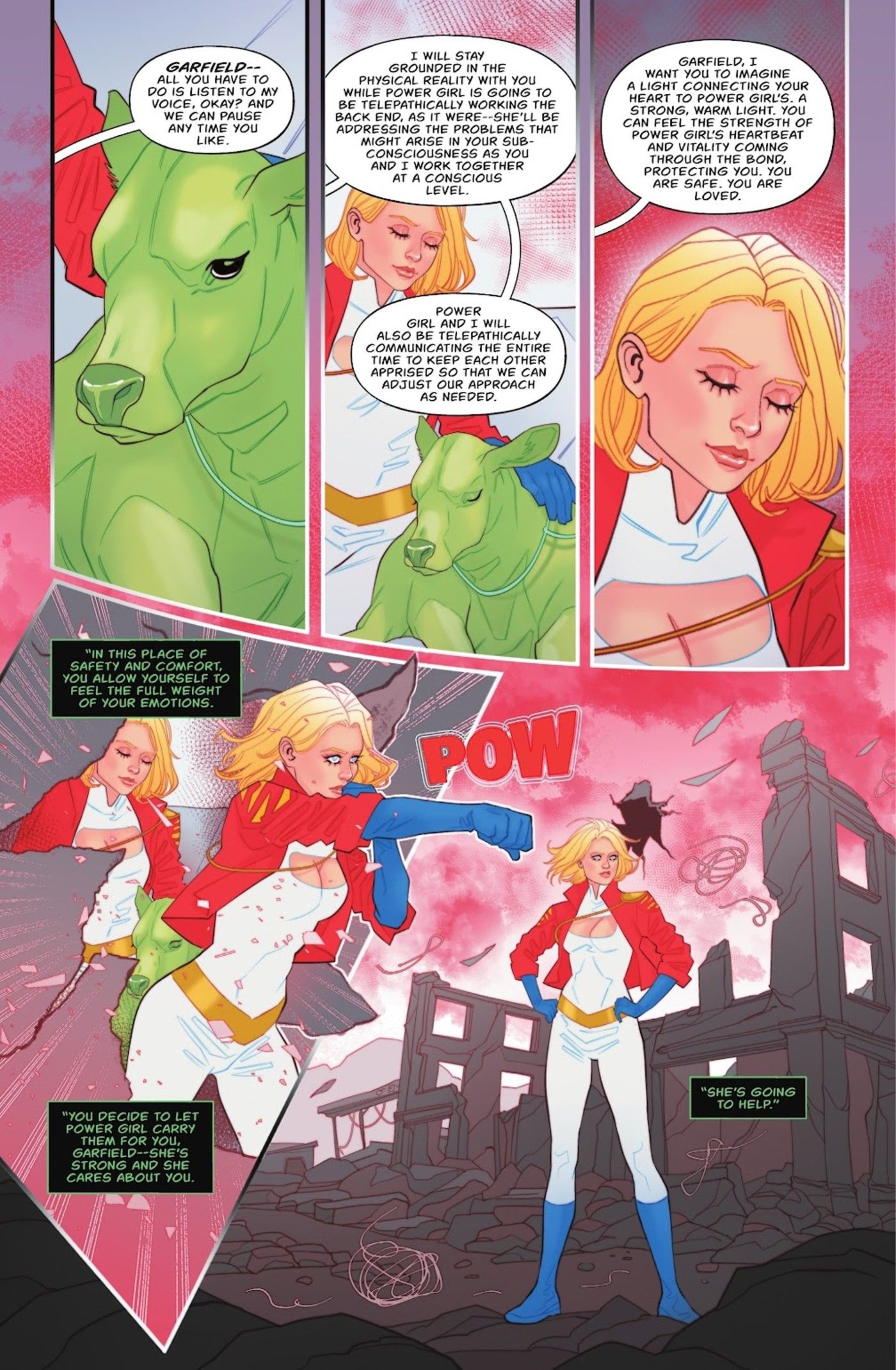 Power Girl entra no espaço psíquico do Beat Boy para lhe oferecer terapia prática