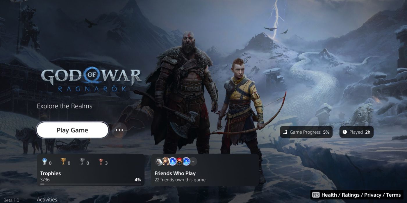 Uma imagem da página do jogo God of War Ragnarok exibindo o novo 