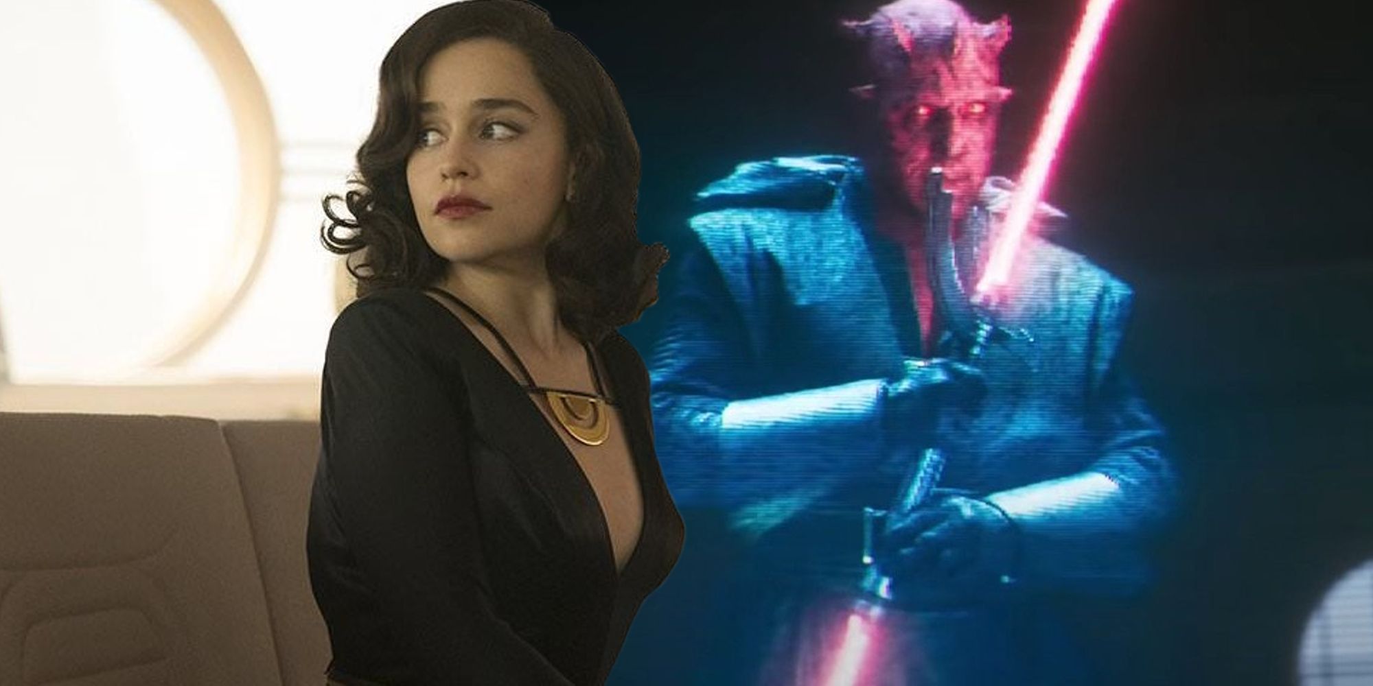 Emilia Clarke as Qi'ra and Ray Park as Maul in Solo: A Star Wars Story
