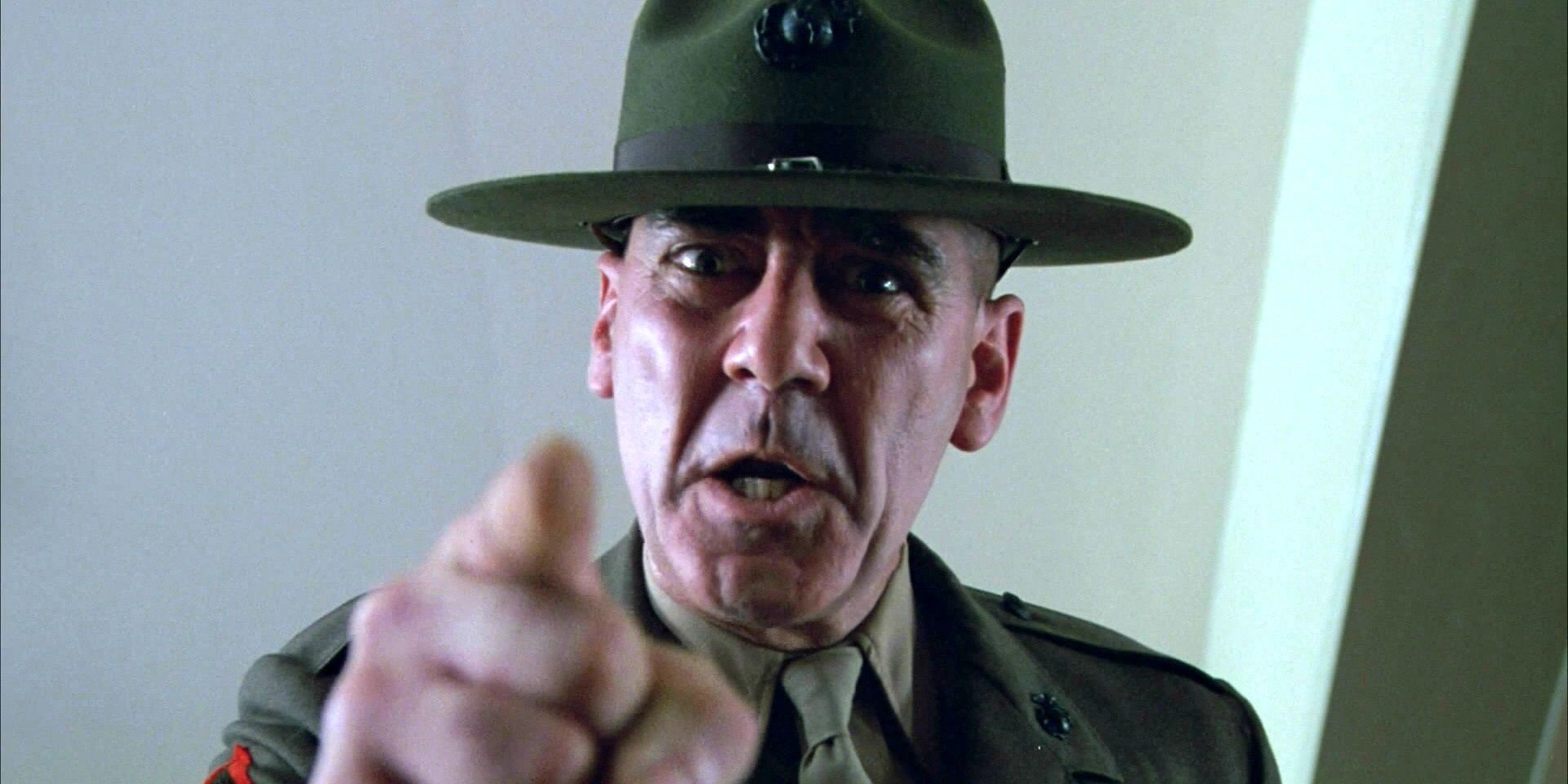 R Lee Ermey yelling at the camera in Full Metal Jacket