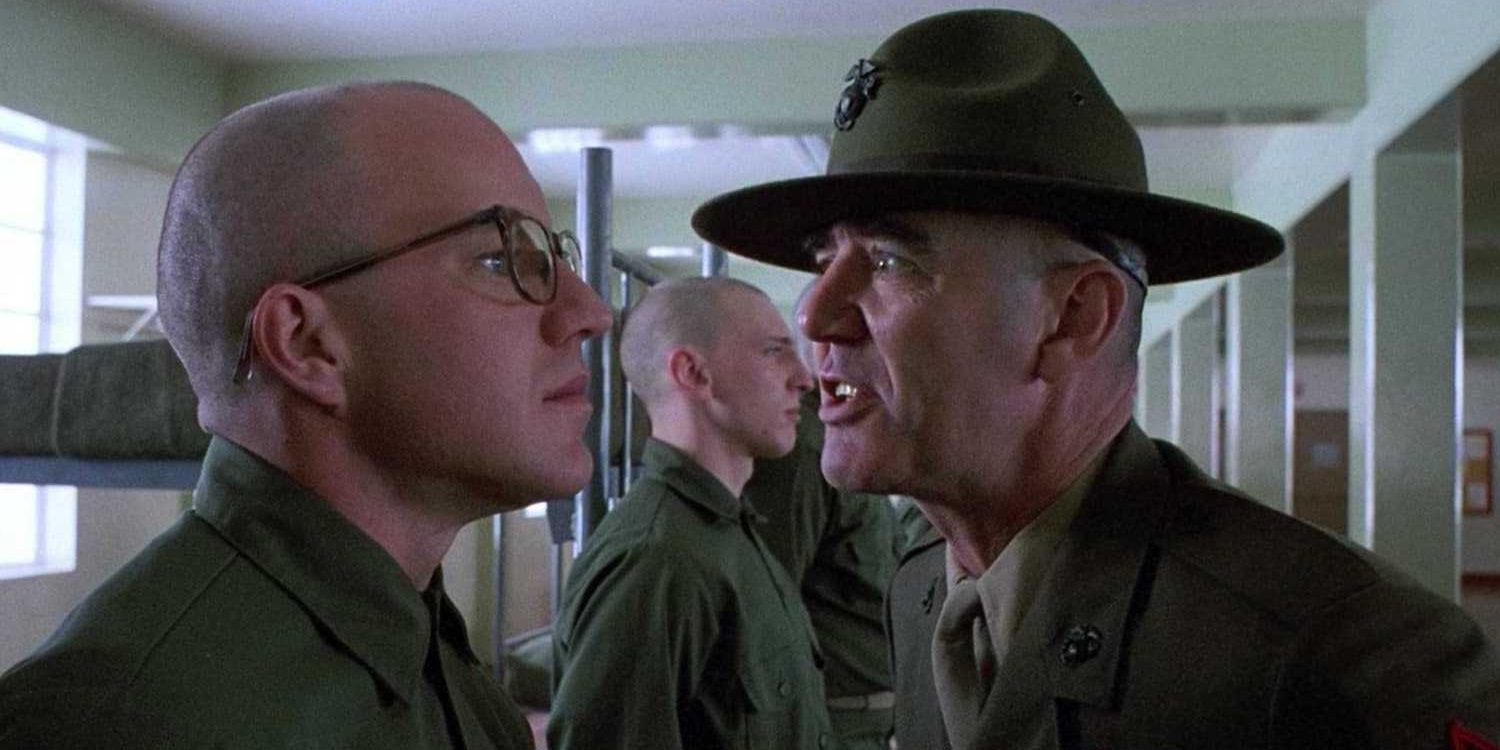 R Lee Ermey yells at a cadet in Full Metal Jacket