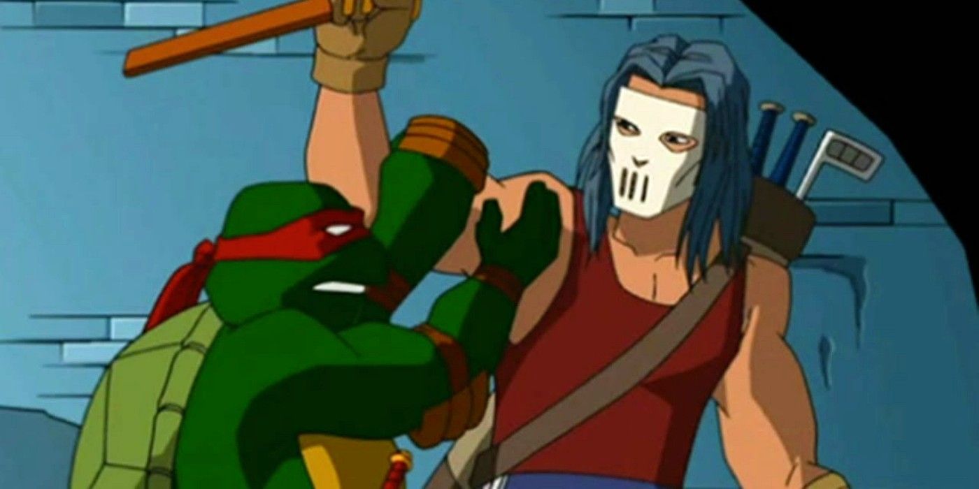 Raphael is trying to stop Casey Jones in Teenage Mutant Ninja Turtles