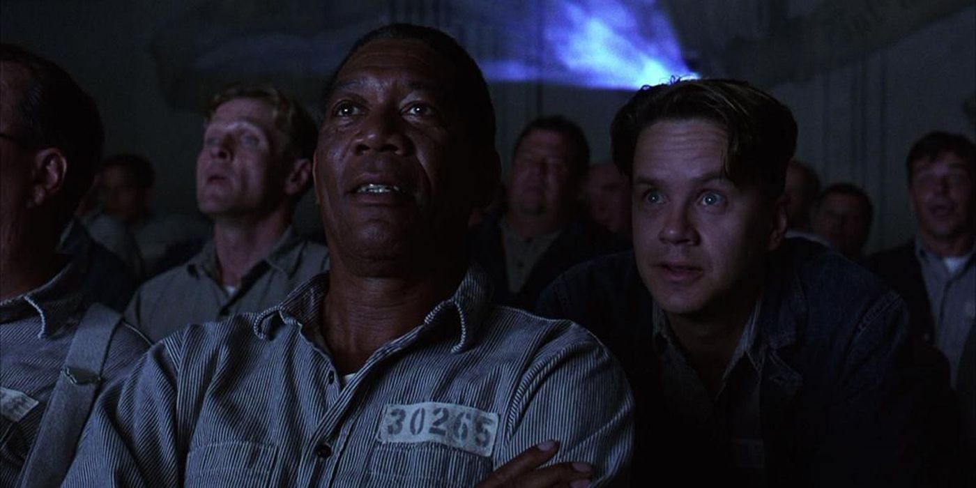 Red and Andy watching a movie in Shawshank Redemption.