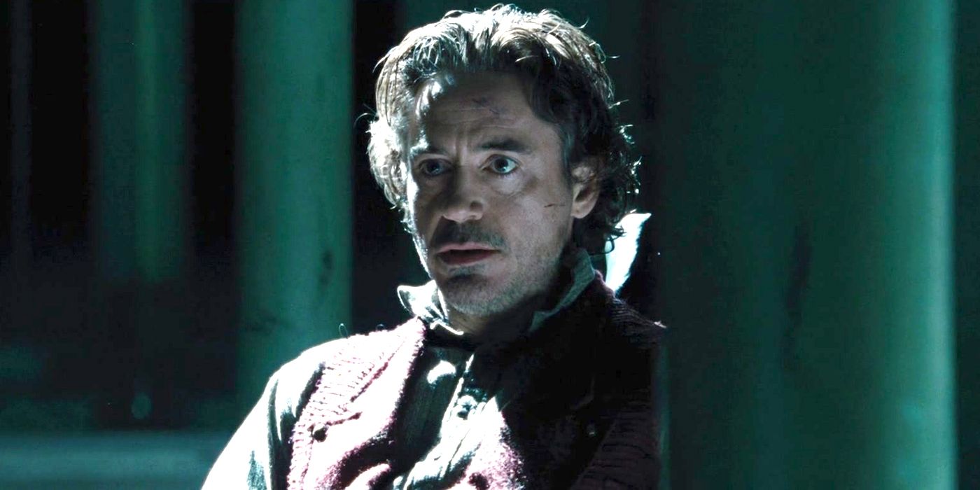 Robert Downey Jr in Sherlock Holmes A Game of Shadows looking surprised