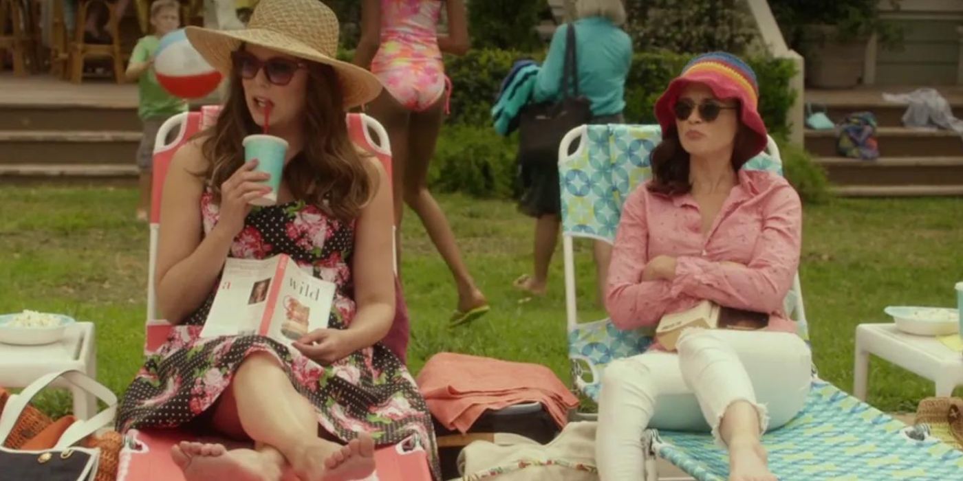 Rory and Lorelai lounging by the pool on Gilmore Girls
