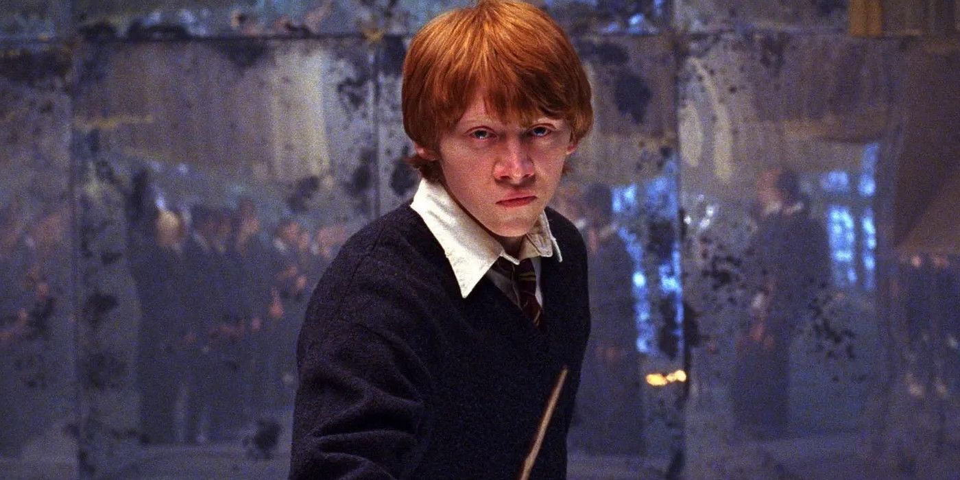 Rupert Grint as Ron Weasley with His Wand Raised in Harry Potter