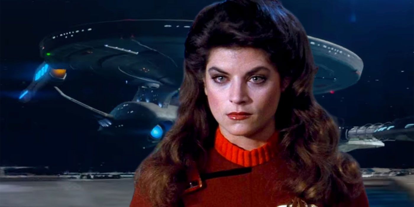 Kirstie Alley as Saavik and the USS Titan in Star Trek