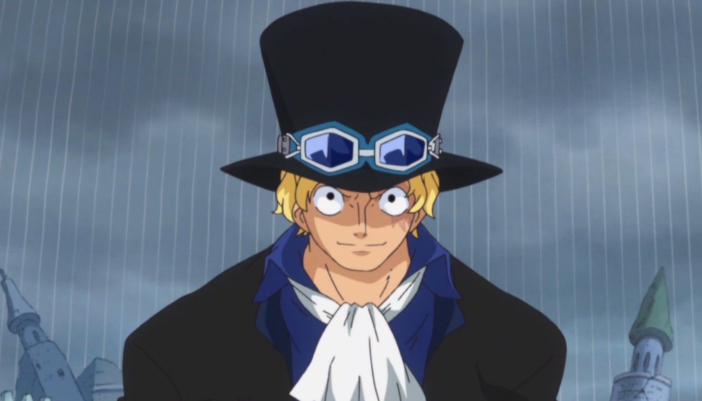 Sabo in One Piece smiling looking up while on dressrosa