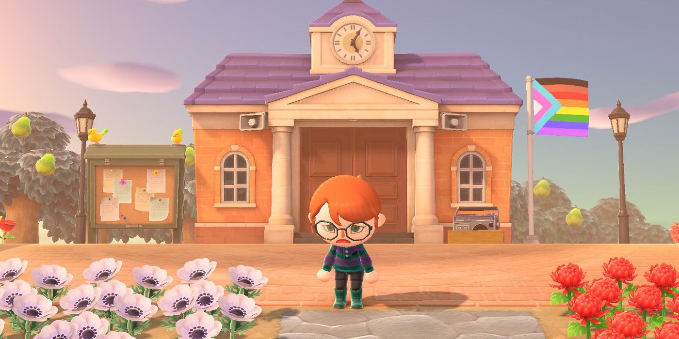 A female Animal Crossing player character stands sadly outside of Resident Services