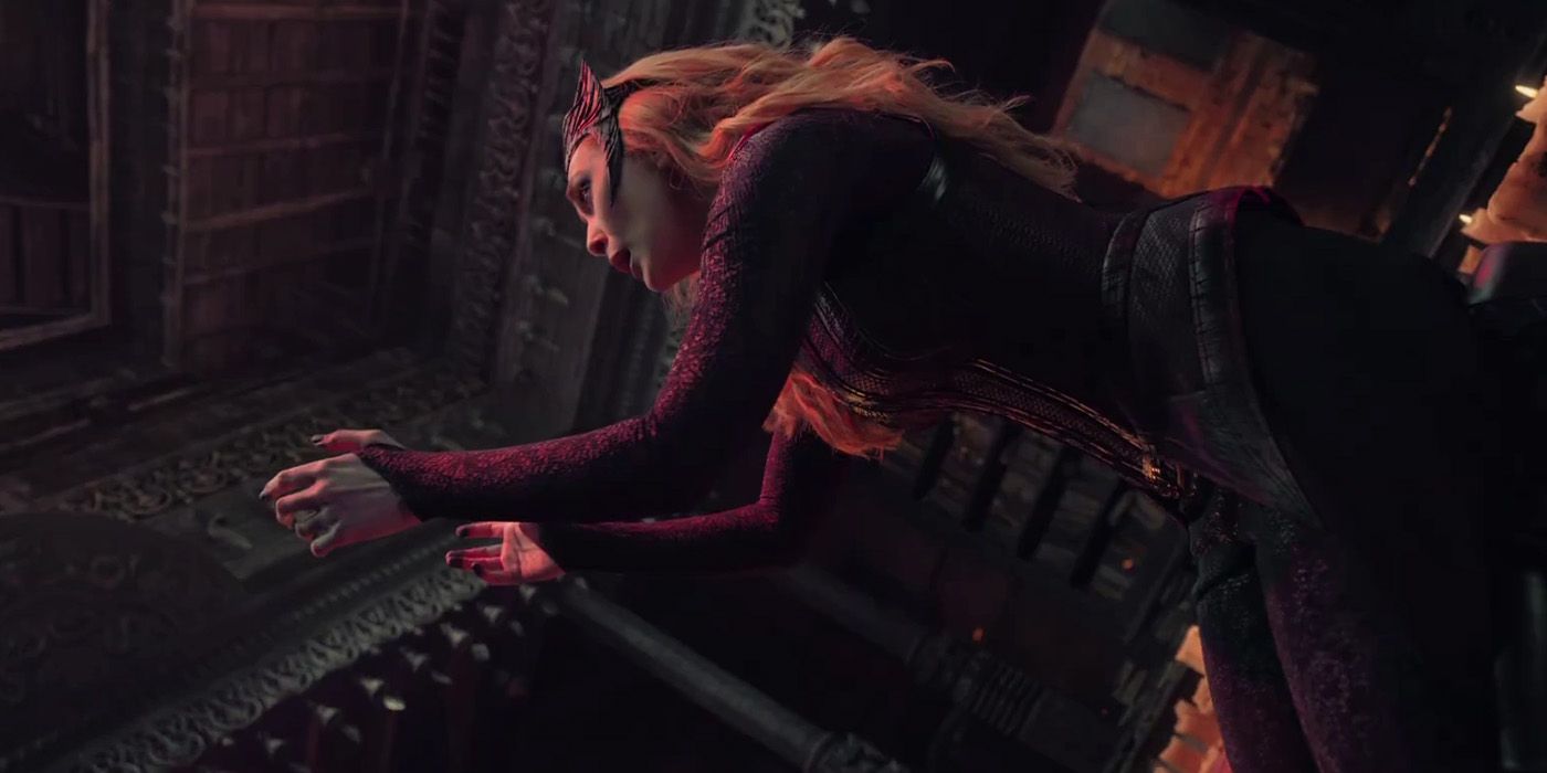scarlet witch using the darkhold in doctor strange in the multiverse of madness