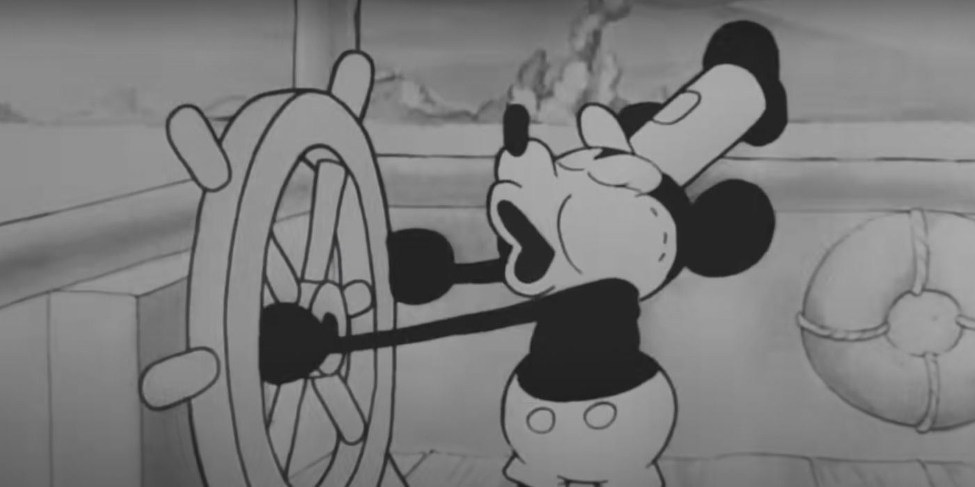 Mickey Mouse whistling on a boat