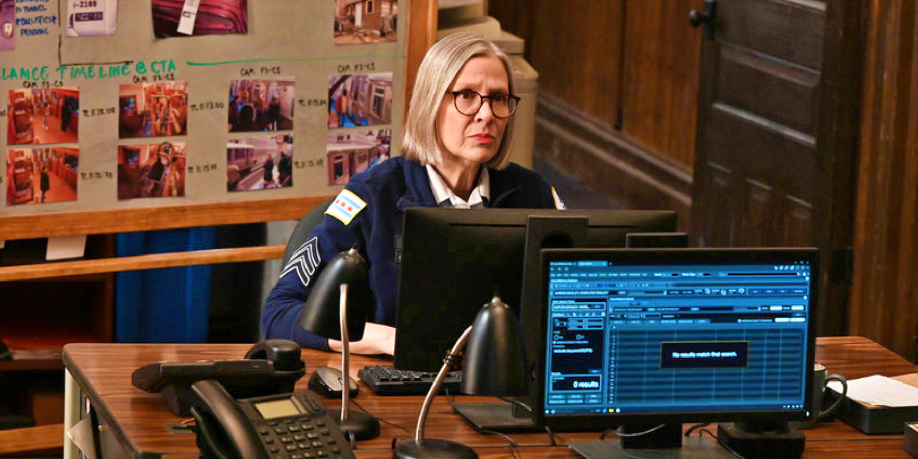 Trudy Platt working in the Intelligence office in Chicago PD's 200th episode