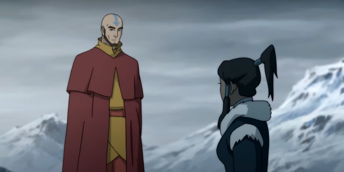 An older Aang talking to Korra in Avatar: The Last Airbender