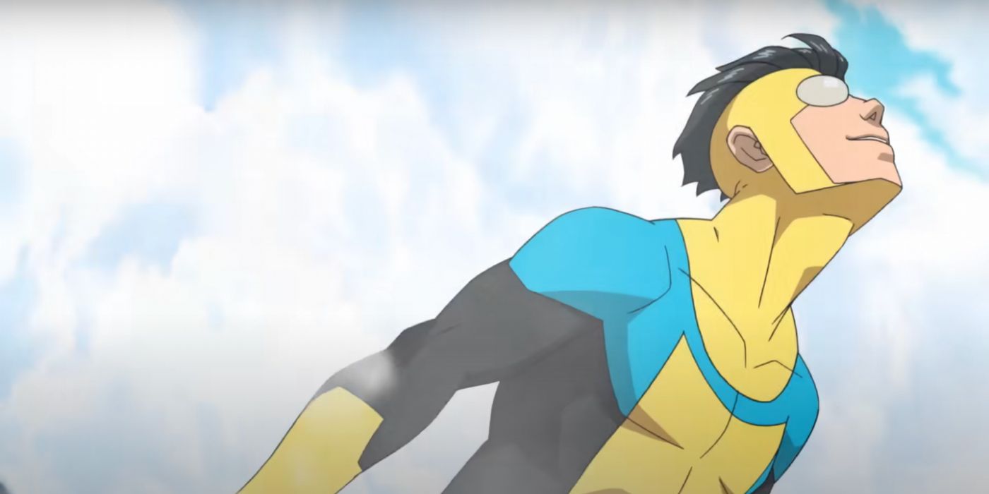 Invincible flying through the clouds in Invincible animated series